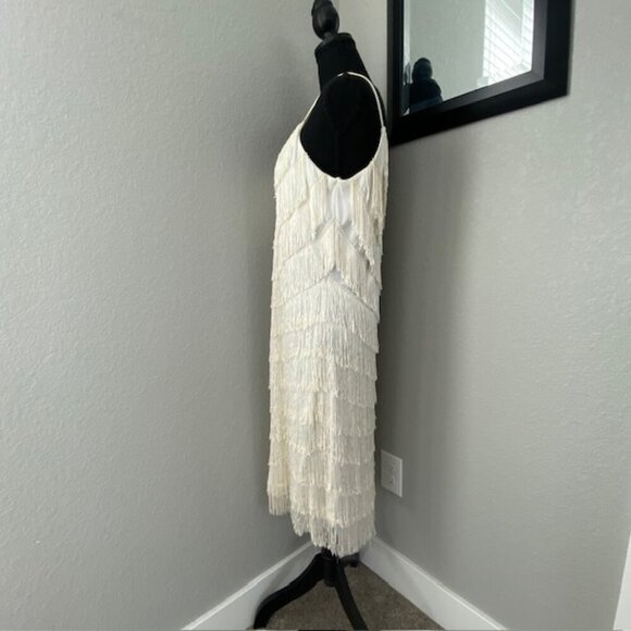 VINTAGE 70s Joy Stevens Ivory Fringe Flapper Gatsby Dress Sz 12 - Picture 5 of 12
